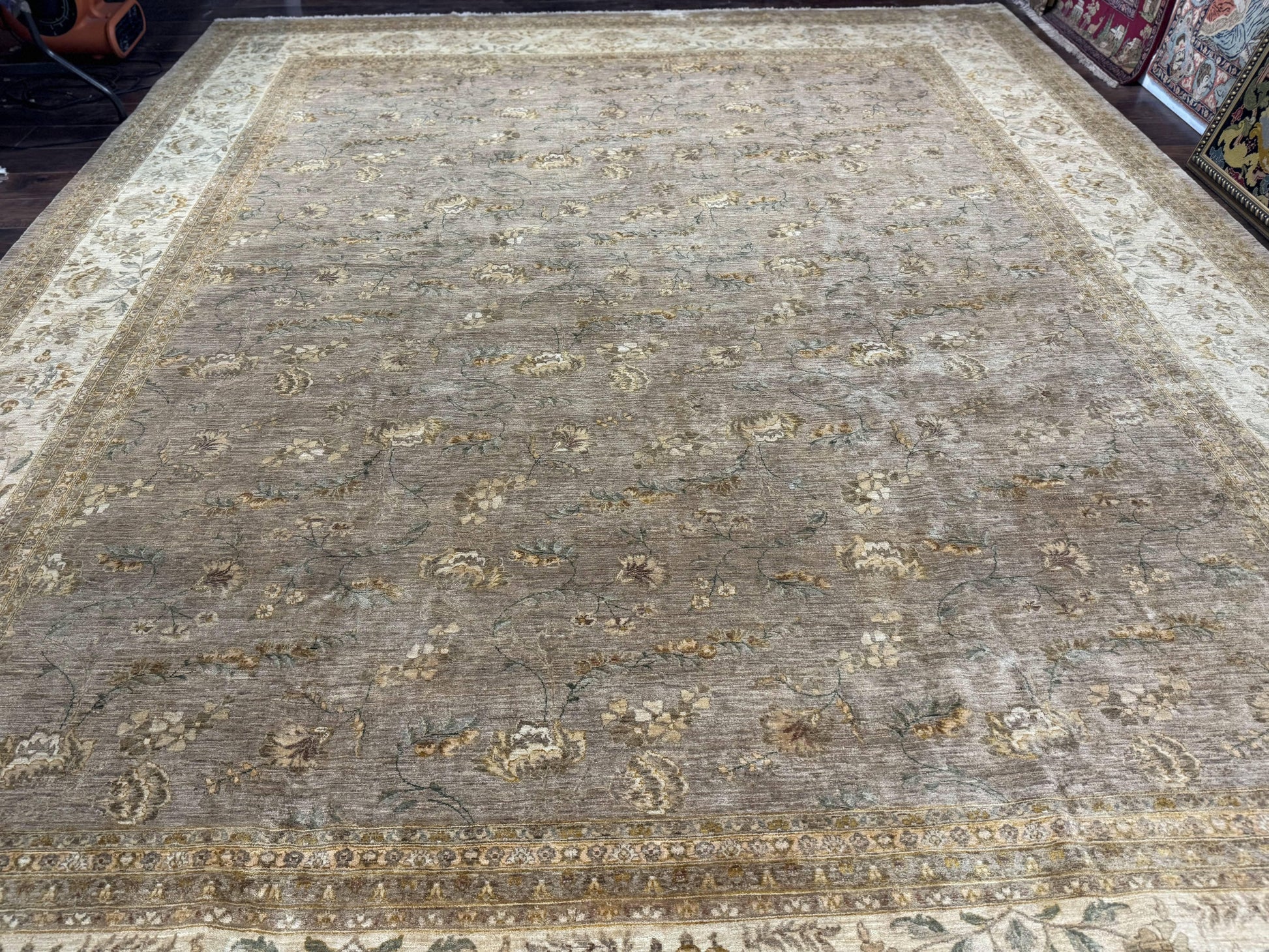 Palace Sized Rug 11x18, Handmade Wool Oversized Persian Carpet 11 x 18 ft, Gray-Taupe, Beige-Cream, Floral, Large Hand Knotted Area Rug - Nuvé