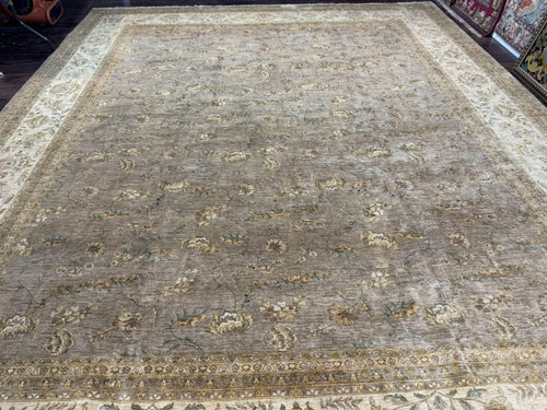 Palace Sized Rug 11x18, Handmade Wool Oversized Persian Carpet 11 x 18 ft, Gray-Taupe, Beige-Cream, Floral, Large Hand Knotted Area Rug - Nuvé