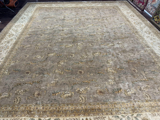 Palace Sized Rug 11x18, Handmade Wool Oversized Persian Carpet 11 x 18 ft, Gray-Taupe, Beige-Cream, Floral, Large Hand Knotted Area Rug - Nuvé