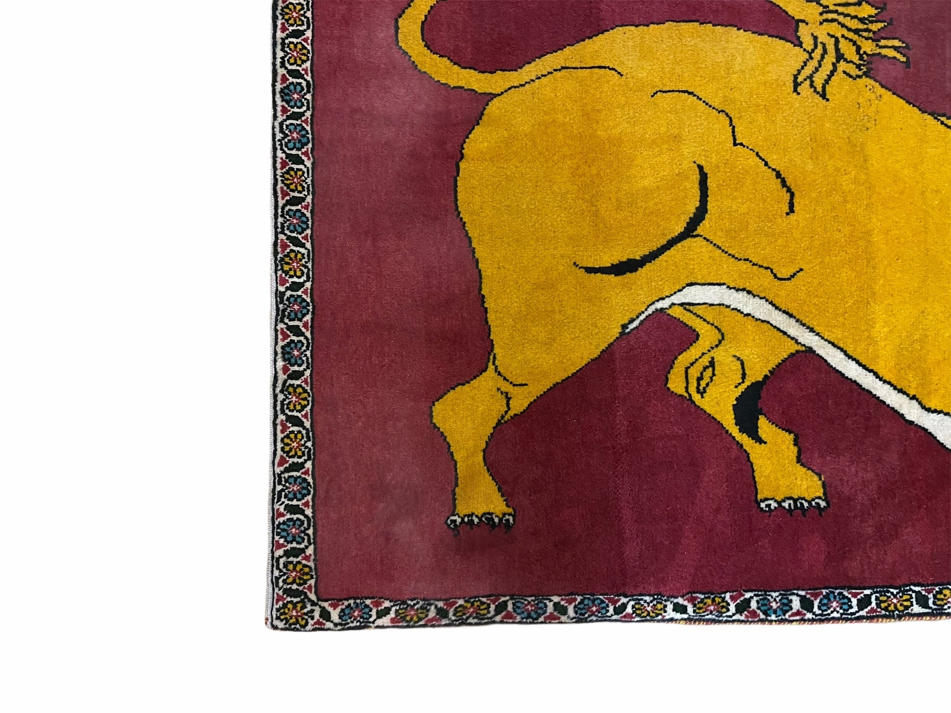 Persian Gabbeh Rug 3x4, Lion Pictorial, Red - Nuvé
