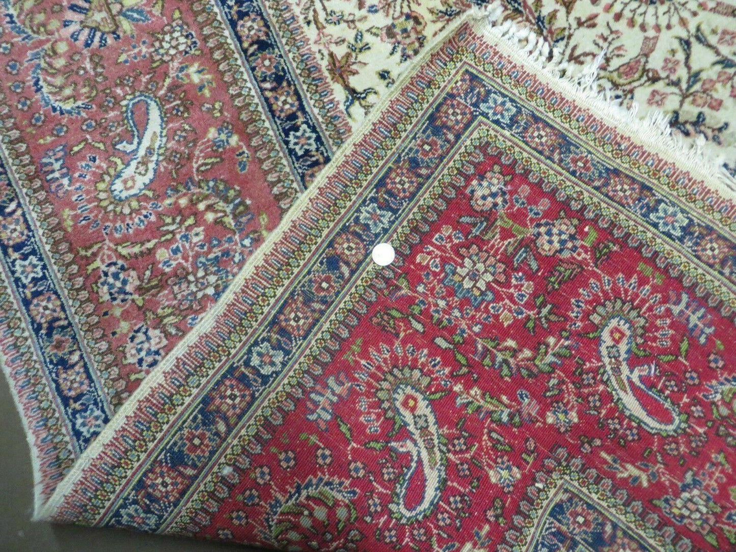 Persian Tabriz Rug 8x10, Antique Authentic Wool Oriental Carpet 8 x 10 ft, Bird Motifs Floral Boteh Paisleys, Cream Red Blue Vintage Handmade Rug - Nuvé