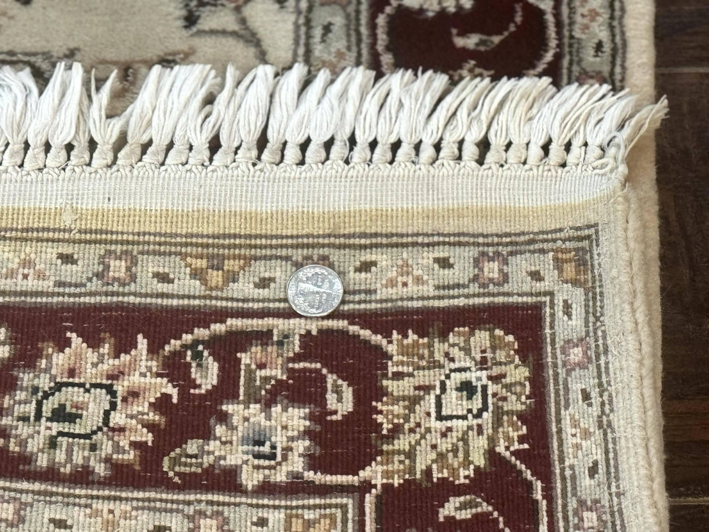 Pak Persian Runner Rug 2.8 x 8, Handmade Vintage Carpet, Beige and Maroon, Wool and Silk Highlights - Nuvé