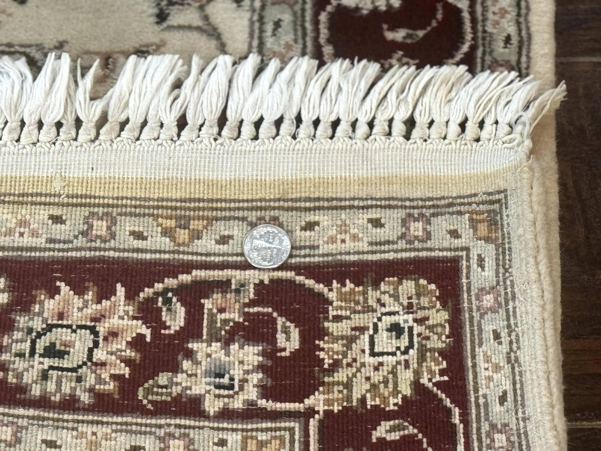 Pak Persian Runner Rug 2.8 x 8, Handmade Vintage Carpet, Beige and Maroon, Wool and Silk Highlights - Nuvé