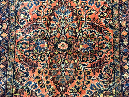 Antique Persian Lilihan Rug 2x4, Red, Floral, Wool, Handmade Lilian Persian Carpet - Nuvé