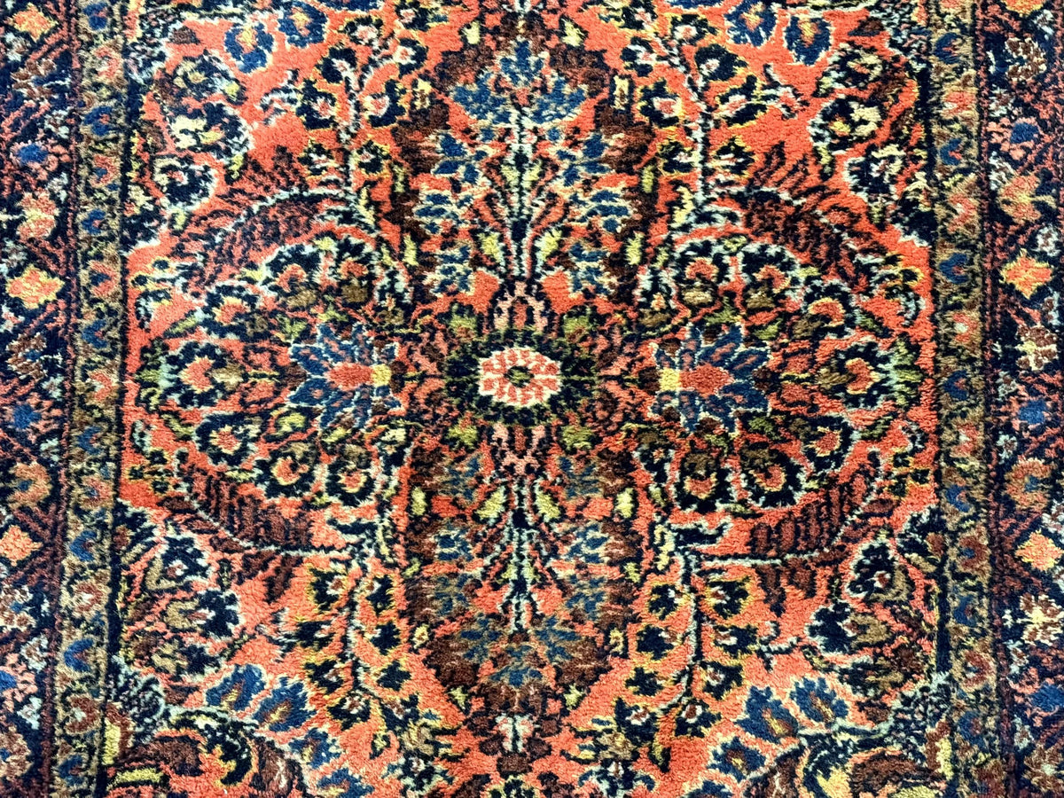 Antique Persian Lilihan Rug 2x4, Red, Floral, Wool, Handmade Lilian Persian Carpet