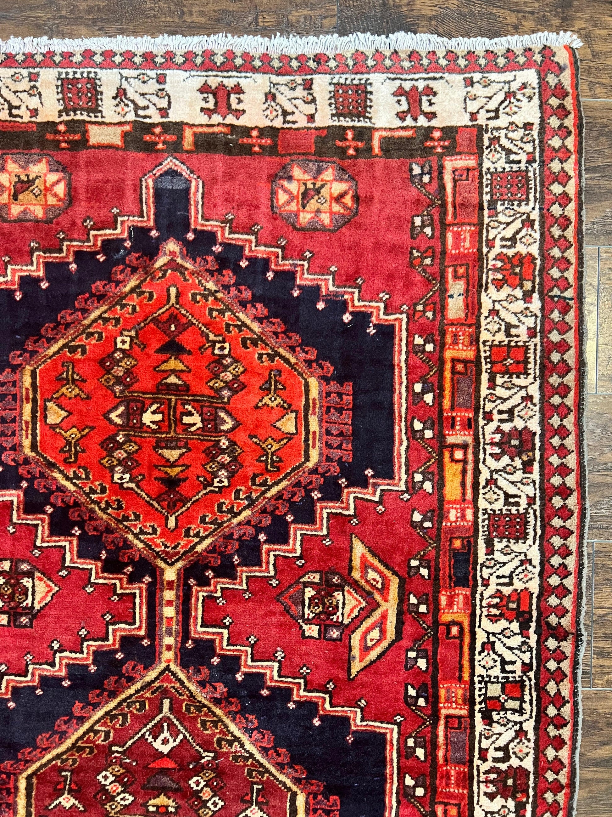 Persian Heriz Runner Rug 3.7 x 11, Persian Tribal Runner, Handmade Wool, Medallions, Geometric, Red, Antique Vintage Hand Knotted Rug - Nuvé