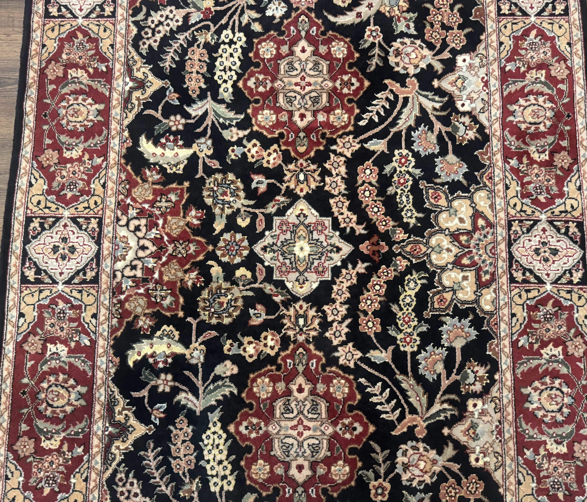 Pak Persian Rug 4x6, Black and Burgundy, Floral Allover, Wool and Silk - Nuvé