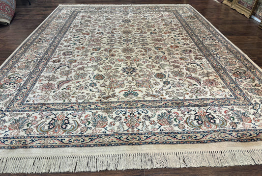 Karastan Rug #738 Tabriz Design 8.8 x 10.6, Room Sized Wool Pile Karastan Carpet, Vintage Discontinued Karastan Area Rug, Ivory, Floral Rug - Nuvé
