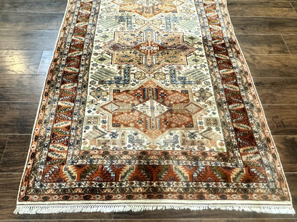 Turkish Kazak Rug 4x6, Geometric Medallions, Vintage Handmade Wool Carpet - Nuvé