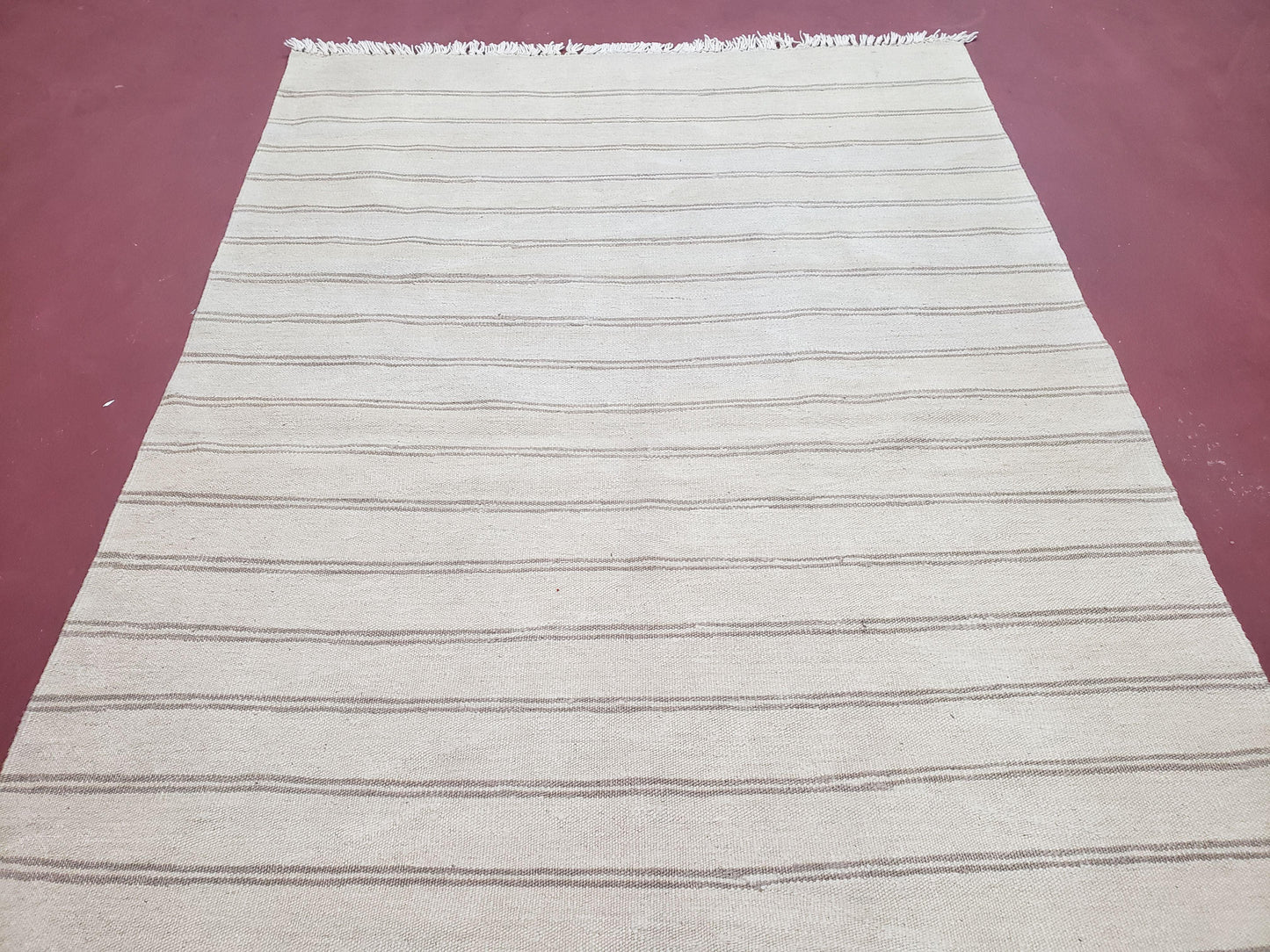 New Striped Turkish Kilim Area Rug 4x6 ft, Hand-Knotted, Wool, Light Gray, Earth Tone Decor, Flatweave Kilim, Two Toned Rug, Southwestern - Nuvé