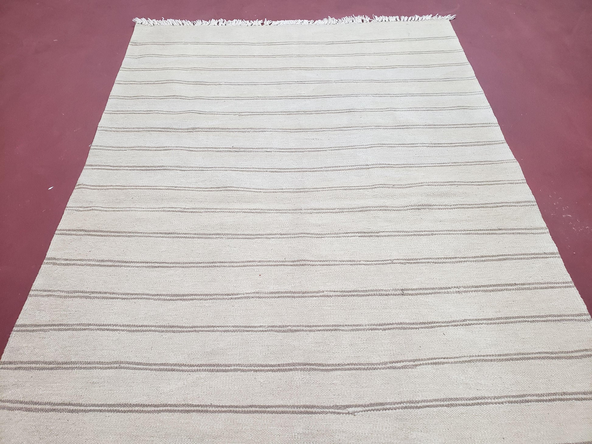 New Striped Turkish Kilim Area Rug 4x6 ft, Hand-Knotted, Wool, Light Gray, Earth Tone Decor, Flatweave Kilim, Two Toned Rug, Southwestern - Nuvé