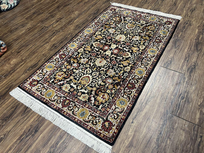 Sino Persian Silk Rug 3x5 Oriental Carpet 3 x 5 Fine Silk Rug, Black Ivory Gold, Animal Motifs, Flowers, High Quality, Vintage Silk Rug Wow - Nuvé