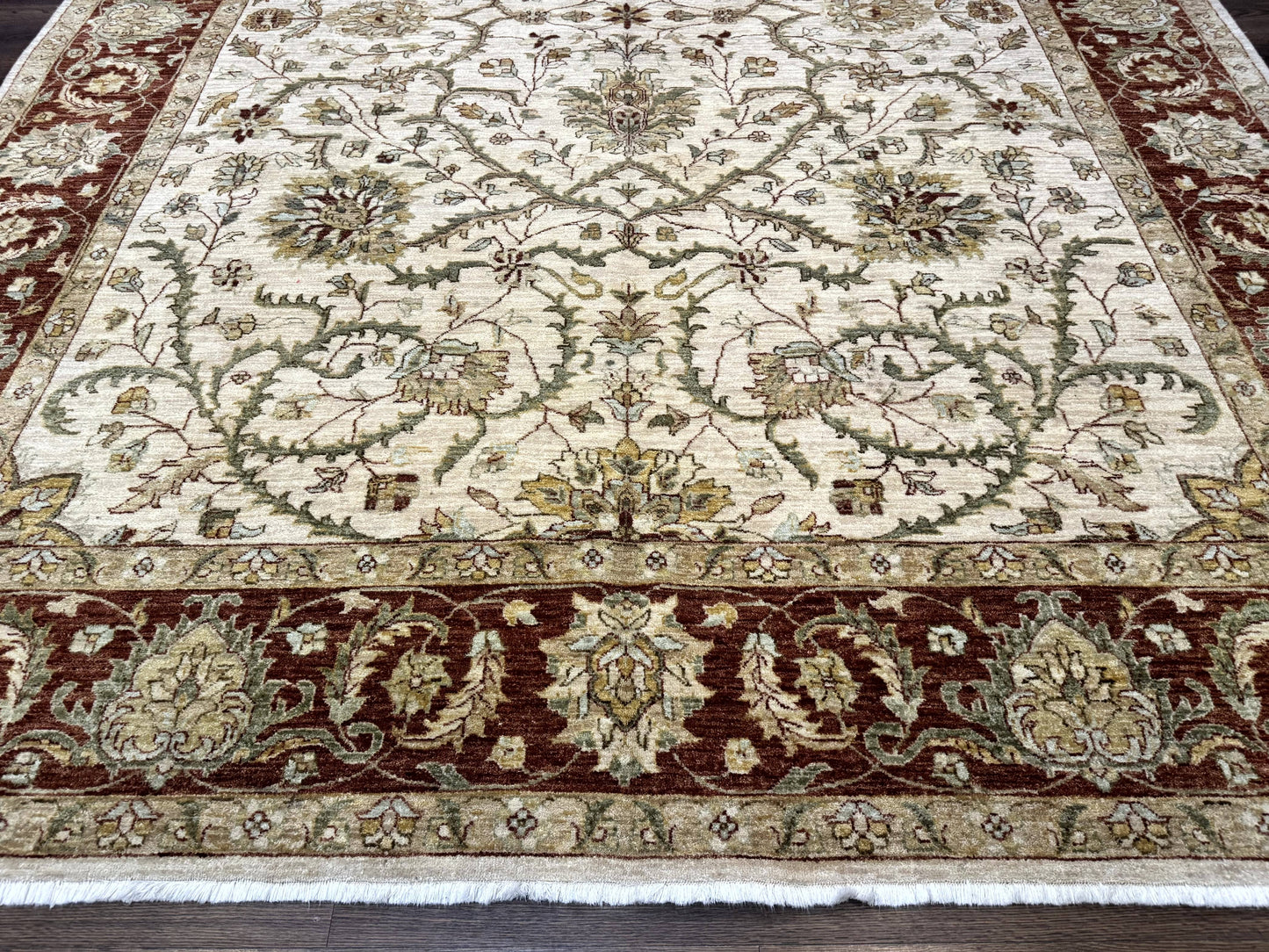 Pakistani Rug 9x12, Floral Allover Peshawar Carpet, Chobi, Beige and Rust Red, Traditional - Nuvé