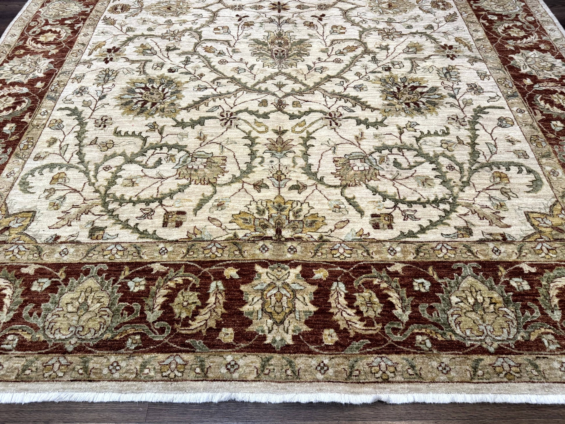 Pakistani Rug 9x12, Floral Allover Peshawar Carpet, Chobi, Beige and Rust Red, Traditional - Nuvé