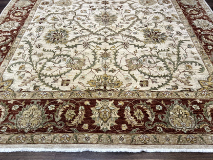 Pakistani Rug 9x12, Floral Allover Peshawar Carpet, Chobi, Beige and Rust Red, Traditional - Nuvé
