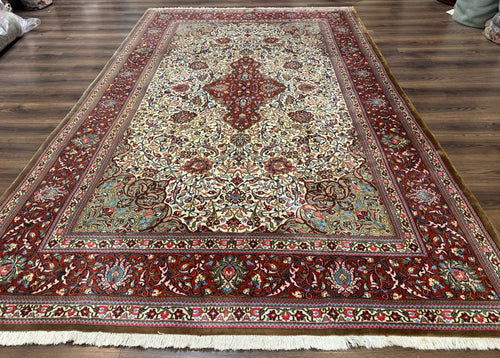 Persian Qum Rug 7x11, Beige and Red, Highly Detailed Floral Pattern, Fine 260 KPSI - Nuvé
