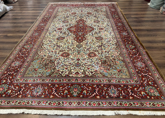 Persian Qum Rug 7x11, Beige and Red, Highly Detailed Floral Pattern, Fine 260 KPSI - Nuvé