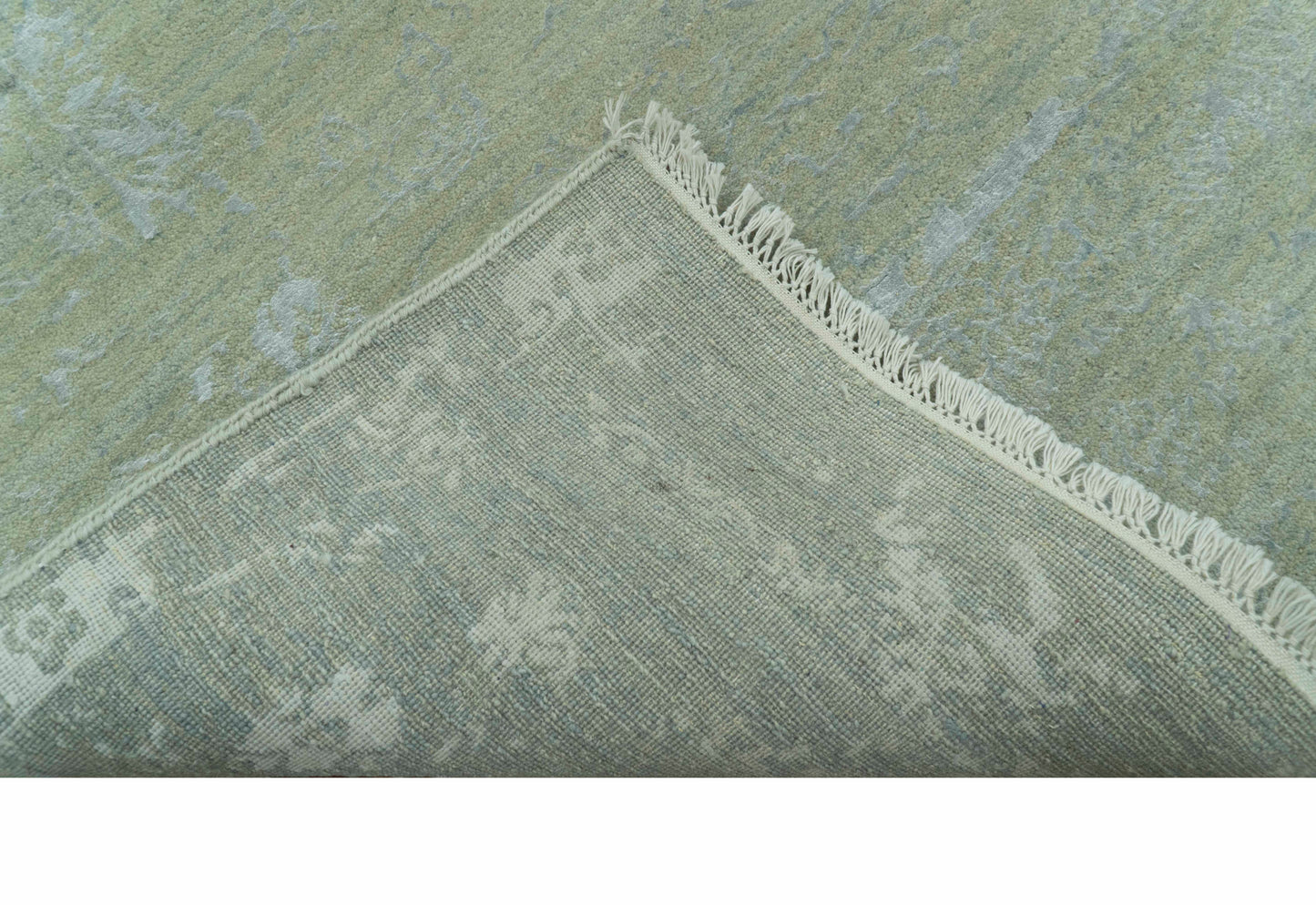 8X10 Fine Hand Knotted Green And Gray Modern abstract Design Wool and Art Silk Rug - Nuvé