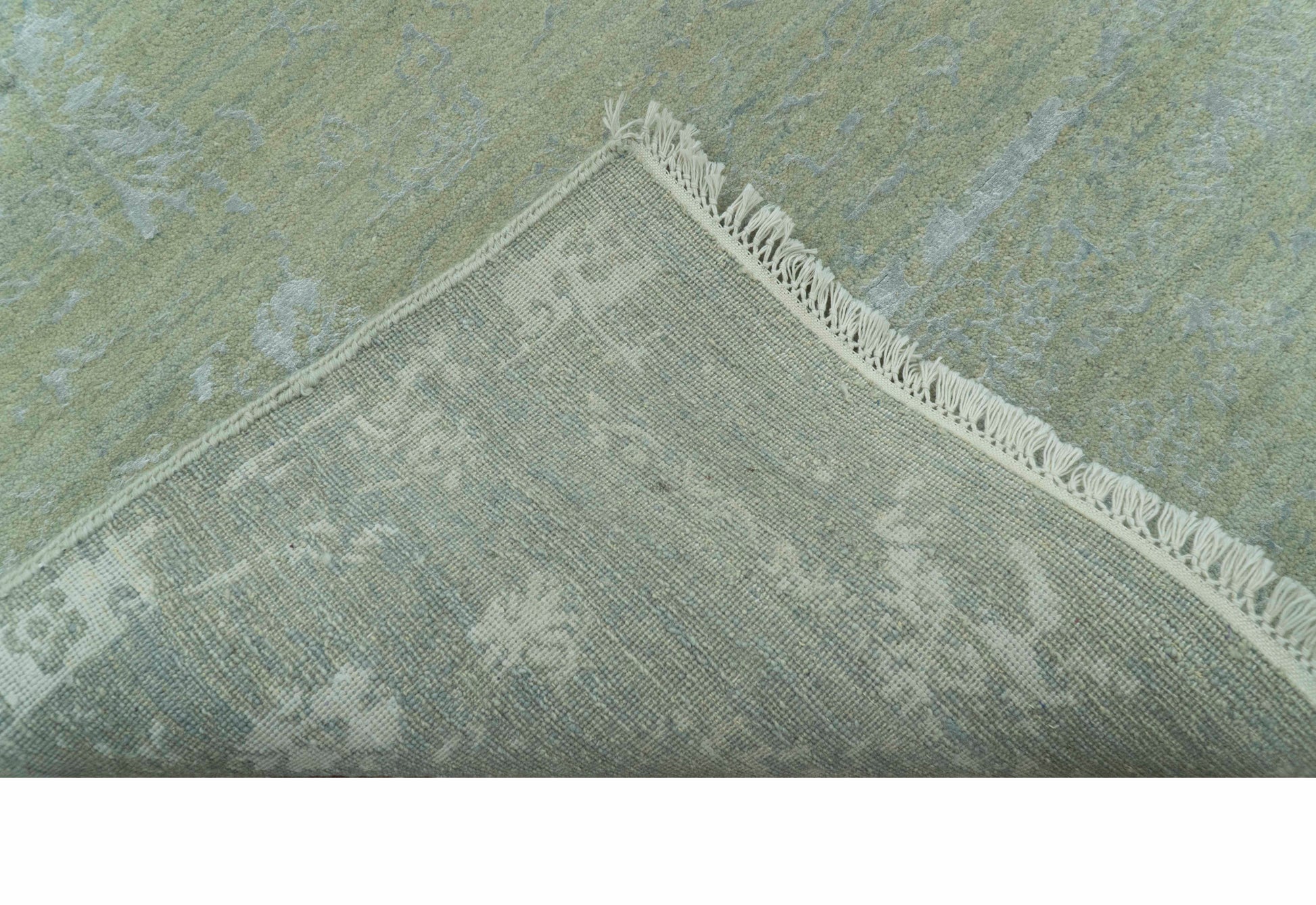 8X10 Fine Hand Knotted Green And Gray Modern abstract Design Wool and Art Silk Rug - Nuvé