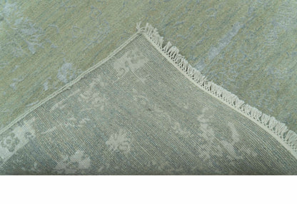 8X10 Fine Hand Knotted Green And Gray Modern abstract Design Wool and Art Silk Rug - Nuvé
