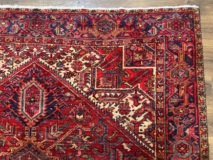 Persian Heriz Rug 7x10, Geometric Pattern, Red Ivory Navy Blue - Nuvé