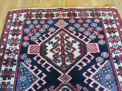 Persian Runner Rug 3.5 x 10.7, Karajeh Heriz Rug, Navy Blue, Geometric Medallions - Nuvé