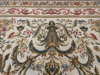 Aubusson Needlepoint Rug 10x14, Elegant European French Carpet, Vintage Carpet - Nuvé