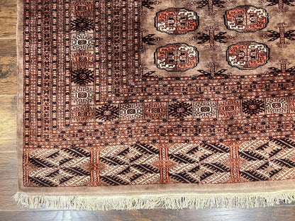 Pakistani Bokhara Turkoman Rug 7x10, Handmade Vintage Wool Carpet, Brown-Red - Nuvé