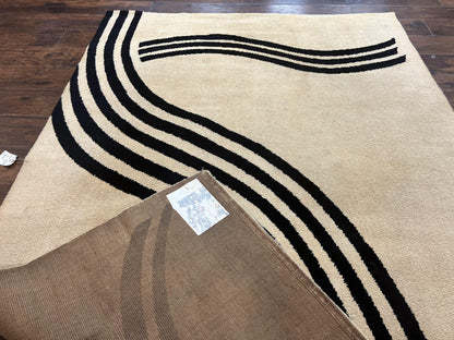 Modern Rug 6x9, Cream and Black, Abstract Pattern - Nuvé