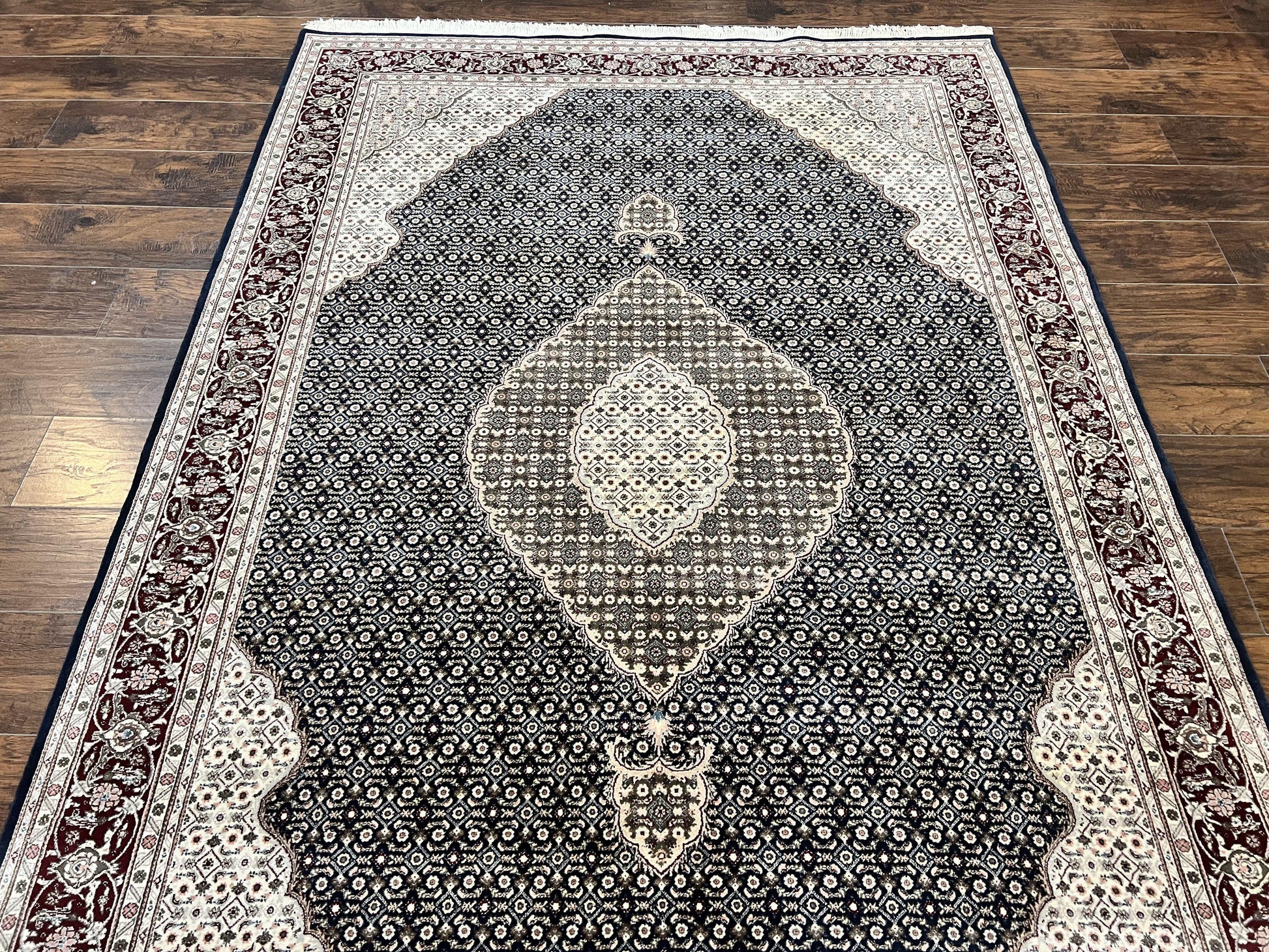 Sino Persian Rug 6x9, Herati Pattern, Vintage Handmade Hand Knotted Wool Oriental Carpet, Fine 6 x 9 Rug, Traditional Rug, Dark Blue Rug - Nuvé
