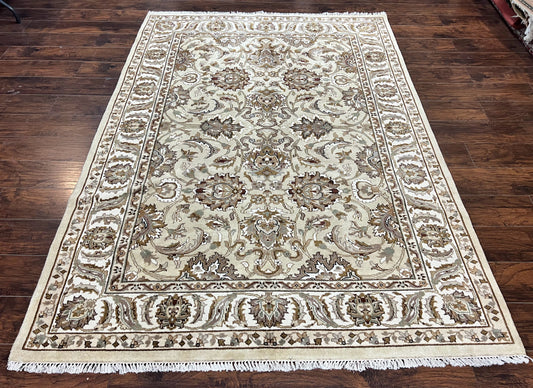 Indo Mahal Rug 6x9, Indian Carpet 6 x 9 ft, Light Green and Ivory, Floral Allover, Wool Oriental Carpet, Traditional Rug, Handmade - Nuvé