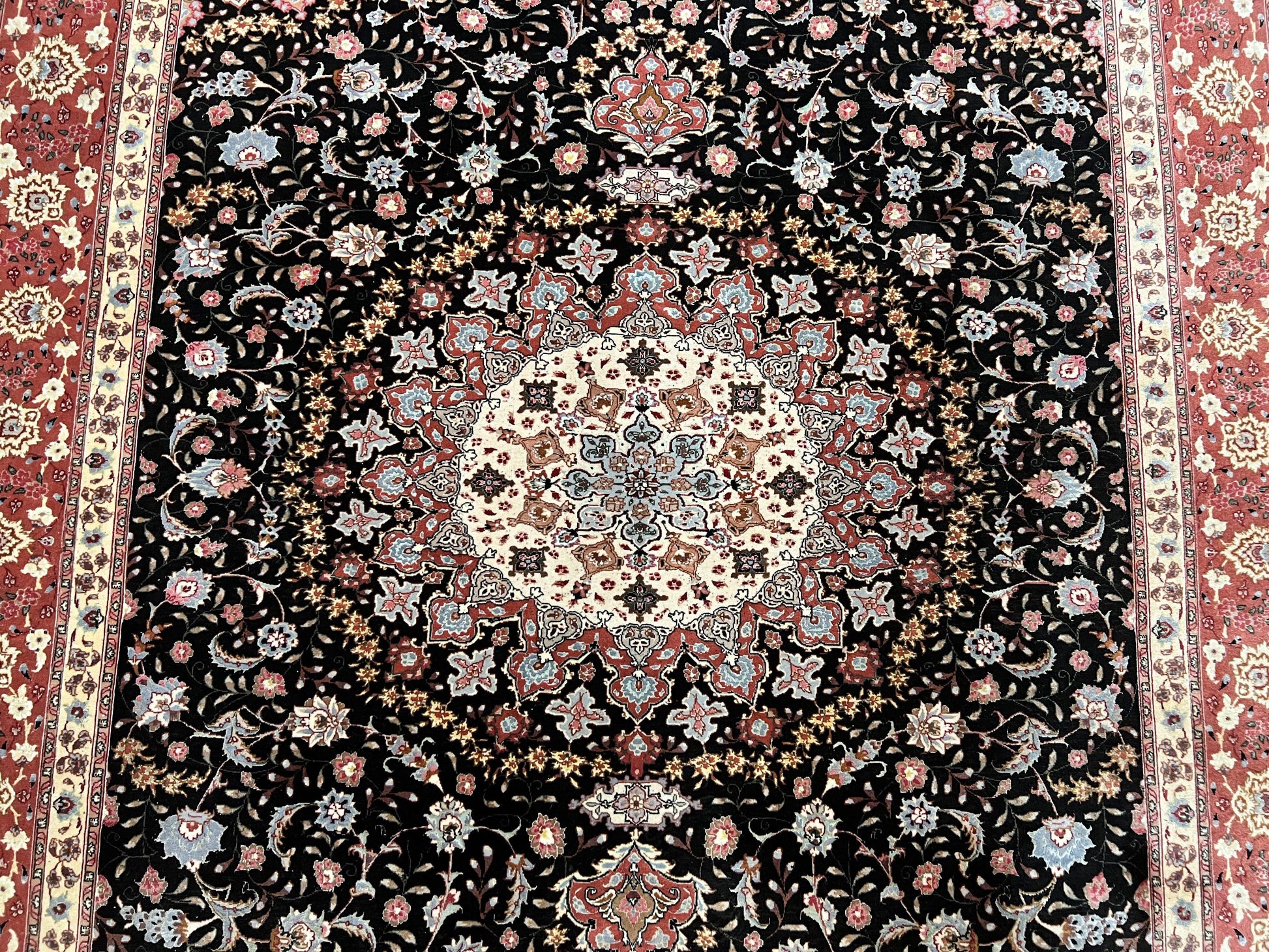 Marvelous Persian Tabriz Rug 7x10 ft, Super Fine 50 Raj, 300+ KPSI, Black and Rust Red, Floral Medallion Handmade Wool Oriental Carpet, Top Quality - Nuvé