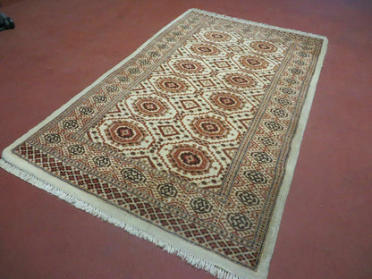 4' X 7' Vintage Handmade Pakistani Turkoman Bokhara Balouch Woven Wool Rug Ivory - Nuvé