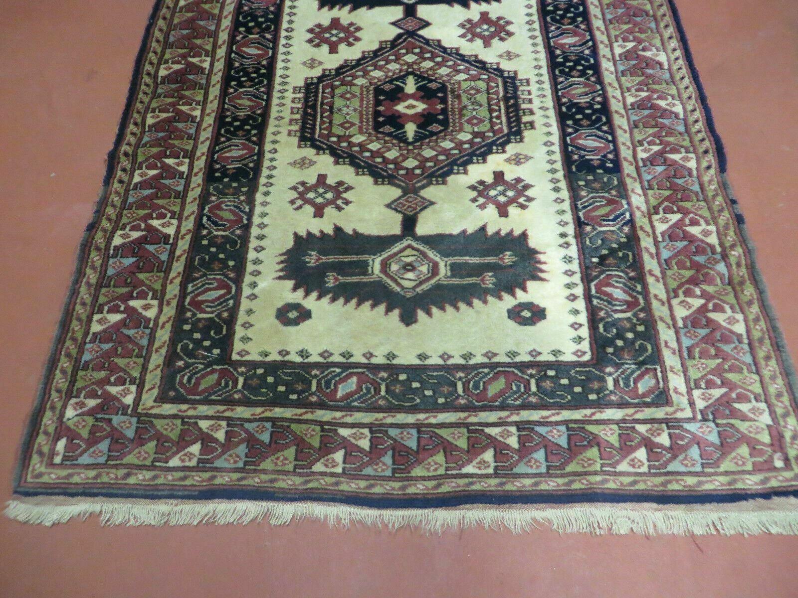3' X 4' Vintage Handmade Turkish Geometric Oriental Wool Rug Nice - Nuvé
