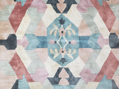 Contemporary Indian Nepalese Area Rug 8x11, Wool Hand-Knotted Modern Multicolor Nepali Abstract Carpet 8 x 11 Soft Playroom Nursery Room Rug - Nuvé