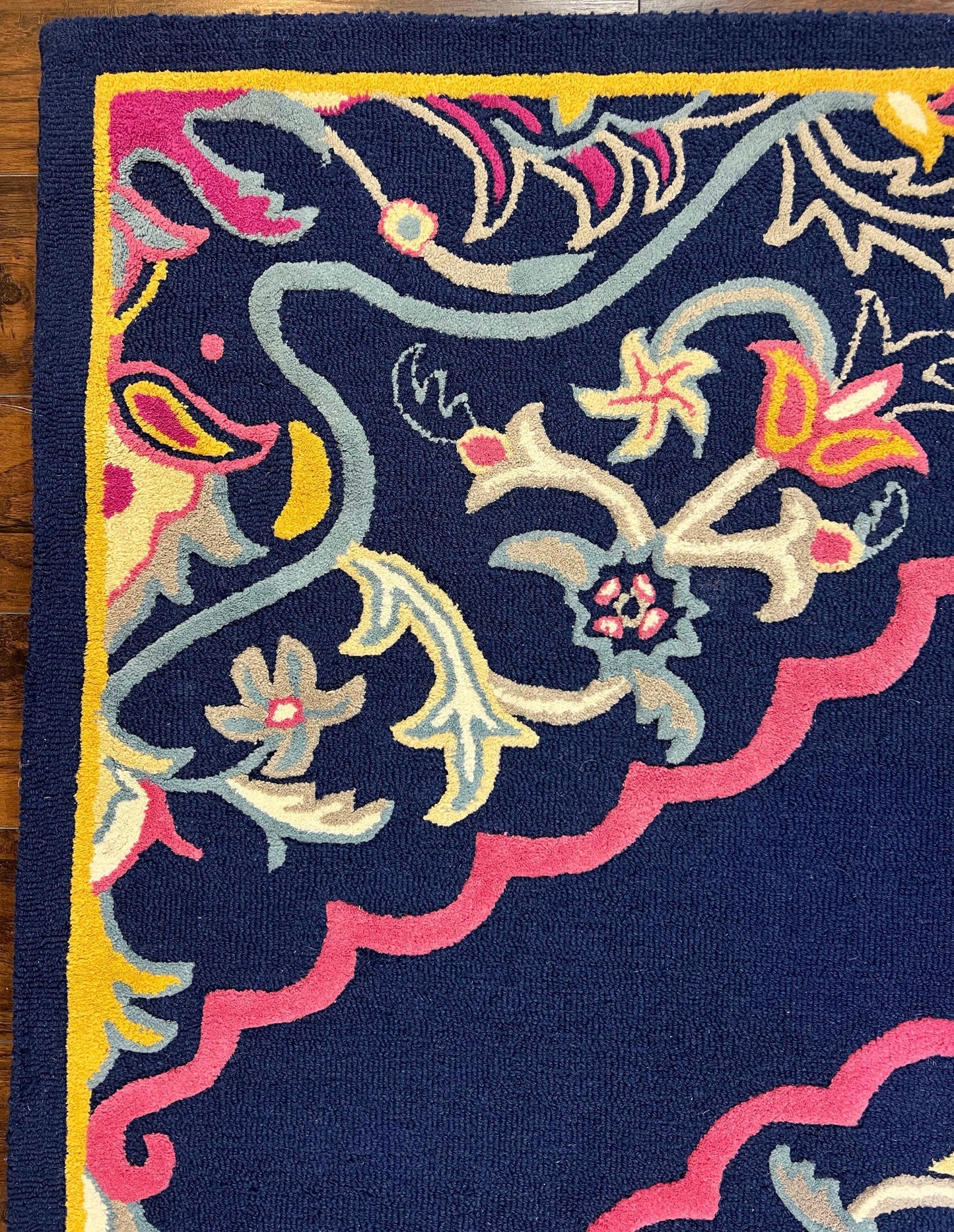 Safavieh Rug 8x10 Belagio Collection, Navy Blue Pink Yellow, Power-Loomed Wool Carpet, Floral Area Rug, Modern Rug, Room Sized 8 x 10 ft Rug - Nuvé