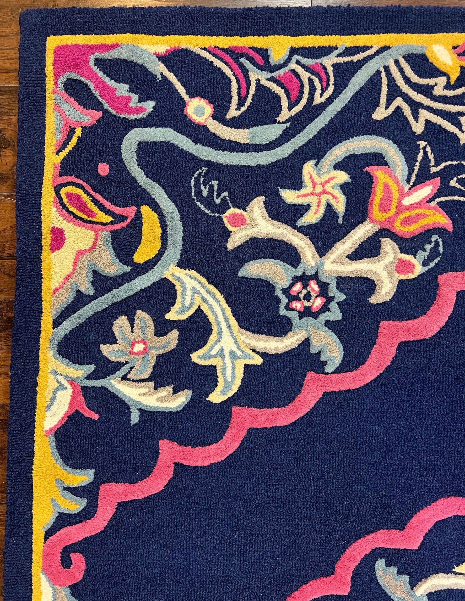 Safavieh Rug 8x10 Belagio Collection, Navy Blue Pink Yellow, Power-Loomed Wool Carpet, Floral Area Rug, Modern Rug, Room Sized 8 x 10 ft Rug - Nuvé