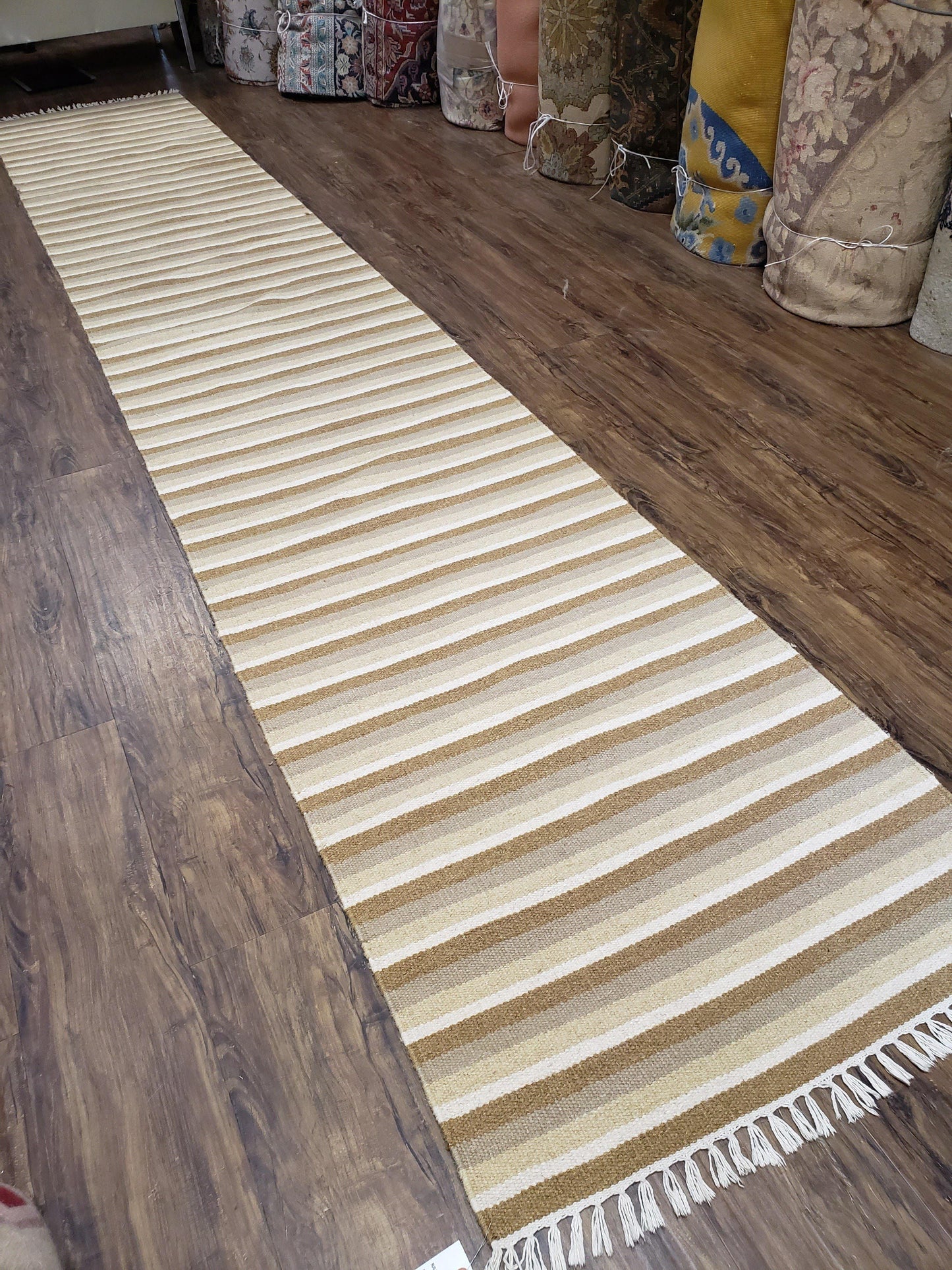 Striped Runner Rug, Flatweave Runner Rug, Hallway Runner, 15 ft Carpet Runner for Hall, Earth Tone Colors, Handmade Hand Woven Farmhouse Rug - Nuvé