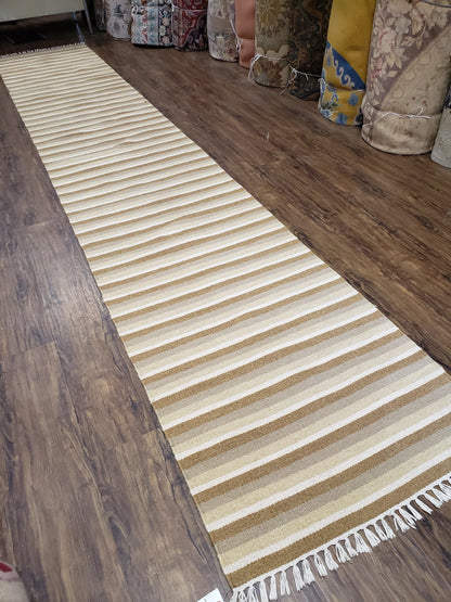 Striped Runner Rug, Flatweave Runner Rug, Hallway Runner, 15 ft Carpet Runner for Hall, Earth Tone Colors, Handmade Hand Woven Farmhouse Rug - Nuvé