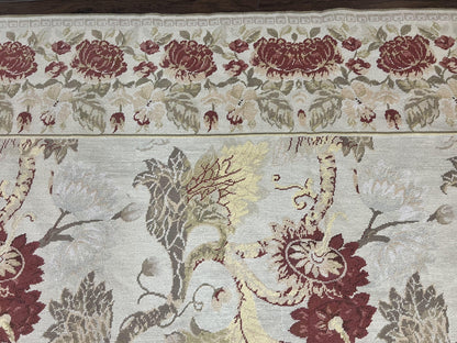 Extra Large Needlepoint Rug 14 x 20, Vintage Handwoven Handmade Wool Flatweave Carpet, Allover Floral Pattern, Elegant European Deisgn Rug - Nuvé