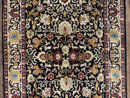 Sino Persian Silk Rug 3x5 Oriental Carpet 3 x 5 Fine Silk Rug, Black Ivory Gold, Animal Motifs, Flowers, High Quality, Vintage Silk Rug Wow - Nuvé