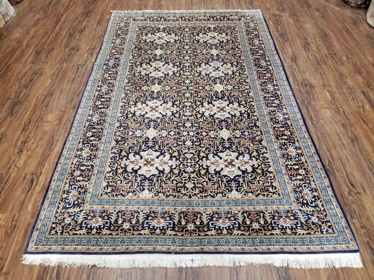 Persian Kashan Rug, Navy Blue, Hand-Knotted, Wool, 4' 8" x 7' 4", Pair A - Nuvé