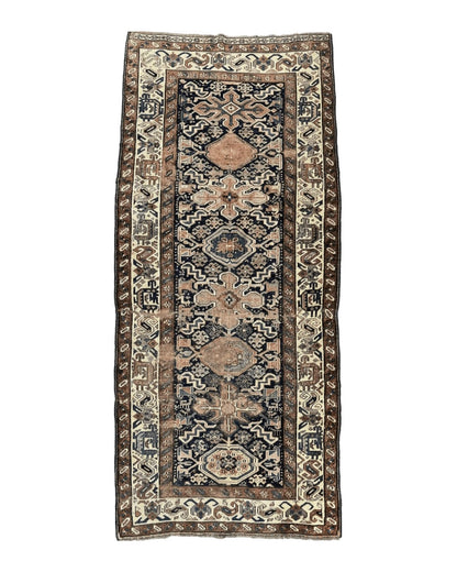 Antique Persian Tribal Runner Rug 4.6 x 9.8, Kurdish Runner, Rug for Hallway or Kitchen, 1920s Carpet, Wool Handmade Rug
