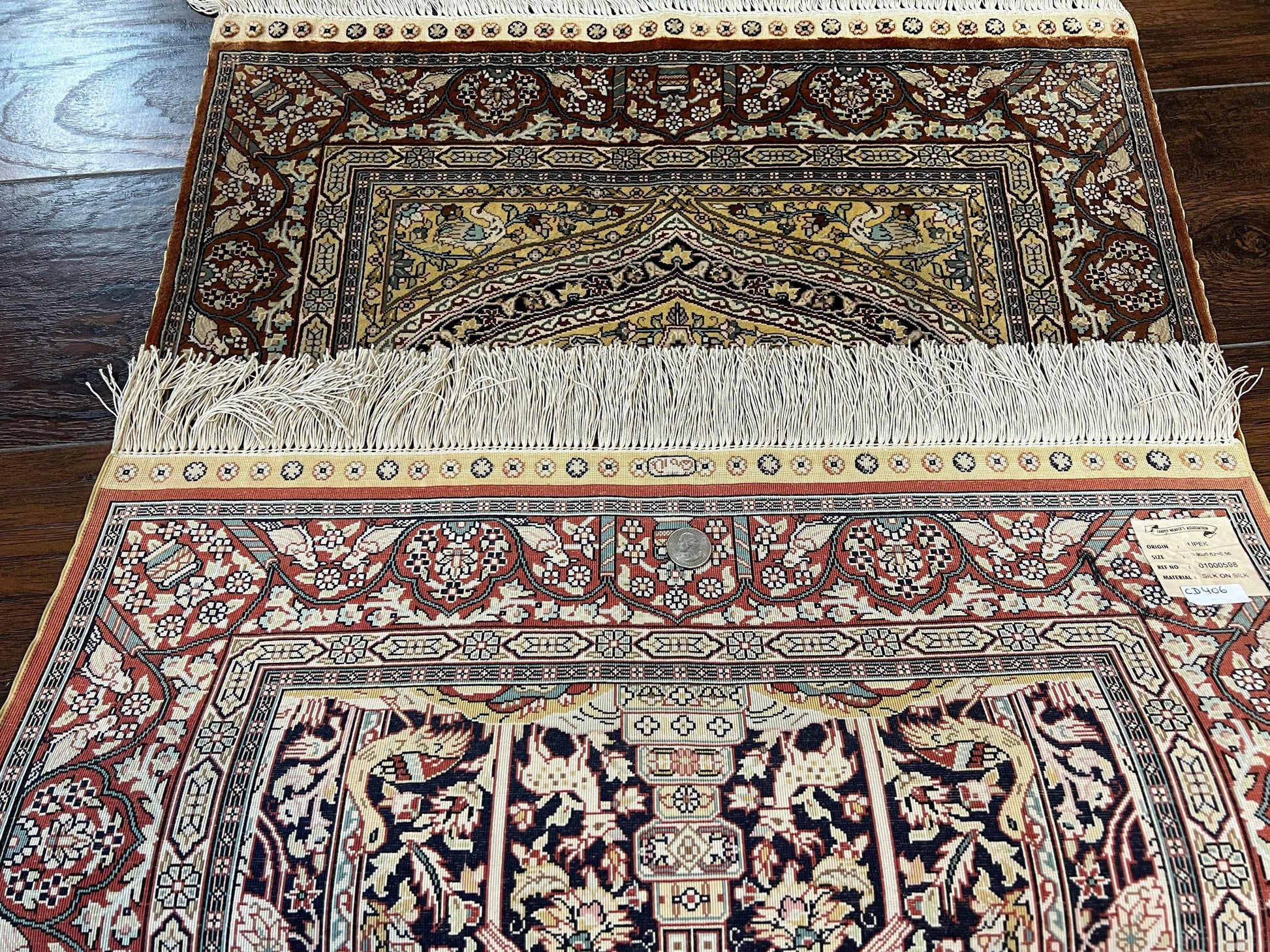 Turkish Silk Hereke Rug 2x3, Floral Vase Tree of Life Birds, Silk Pile on Silk Foundation, Vintage Oriental Carpet, Very Fine, Signature - Nuvé