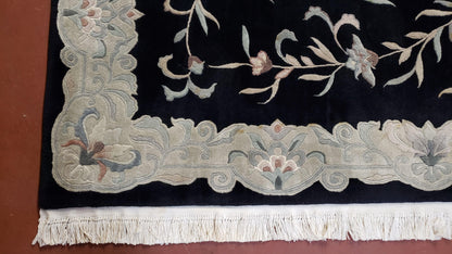 6x9 Vintage Black Gray Chinese Rug 120 Lines Wool Carpet Floral Design Hand-Knotted Soft Pile Entryway Rug Foyer Rug Nice - Nuvé