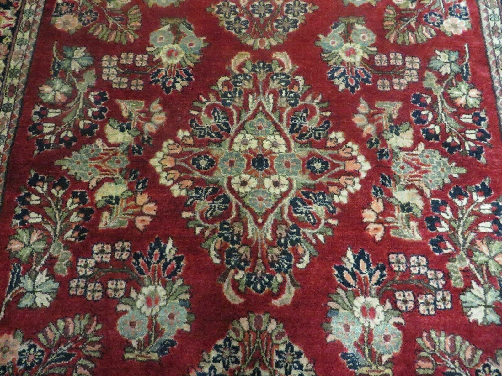 Red Persian Sarouk Rug 3x5, Antique Persian Carpet 1920s, Hand Knotted, Floral, Wool, Oriental Rug, Handmade Rug - Nuvé