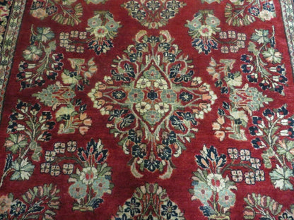 Red Persian Sarouk Rug 3x5, Antique Persian Carpet 1920s, Hand Knotted, Floral, Wool, Oriental Rug, Handmade Rug - Nuvé
