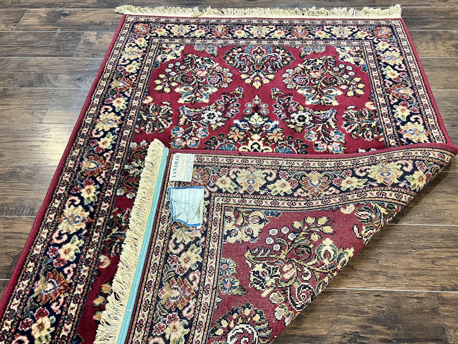 Karastan Rug 4.6 x 6 Lanamar Sarouk #5528, Red Wool Karastan Oriental Carpet, Discontinued, Antique, Wool Pile - Nuvé