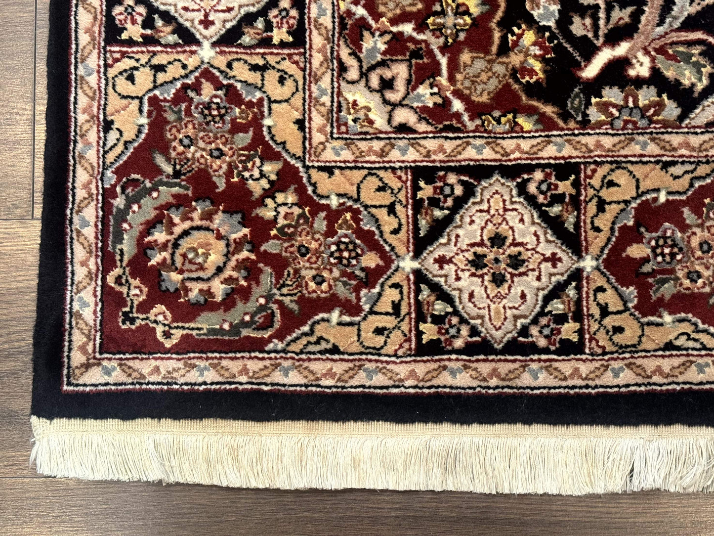 Pak Persian Rug 4x6, Black and Burgundy, Floral Allover, Wool and Silk - Nuvé