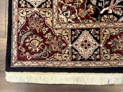 Pak Persian Rug 4x6, Black and Burgundy, Floral Allover, Wool and Silk - Nuvé